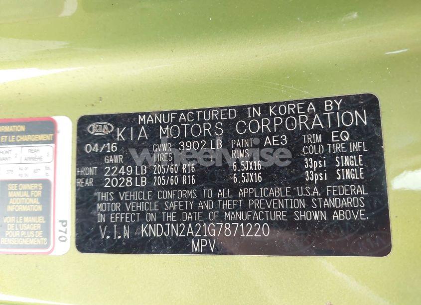 Photo 9 of 2016 Kia Soul (VIN KNDJN2A21G7871220)