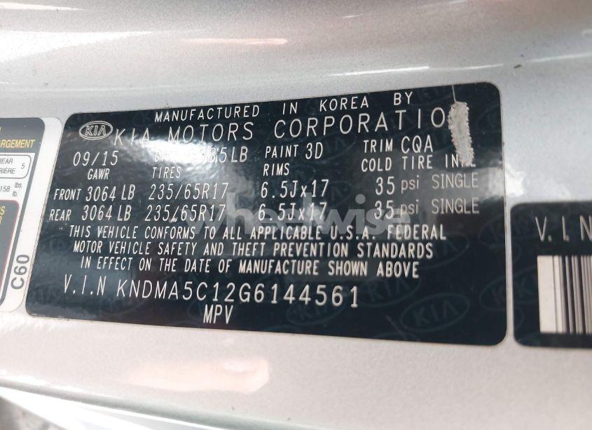 Photo 9 of 2016 Kia Sedona L (VIN KNDMA5C12G6144561)