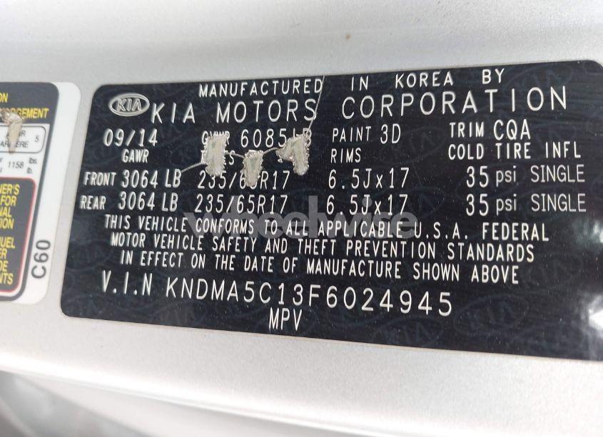 Photo 9 of 2015 Kia Sedona L (VIN KNDMA5C13F6024945)