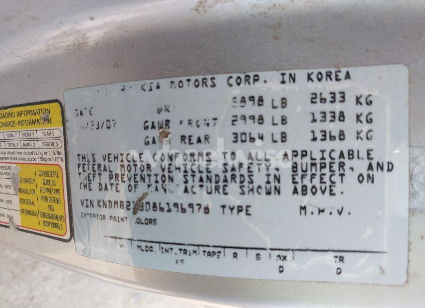 Photo 9 of 2008 Kia Sedona LX (VIN KNDMB233086196978)