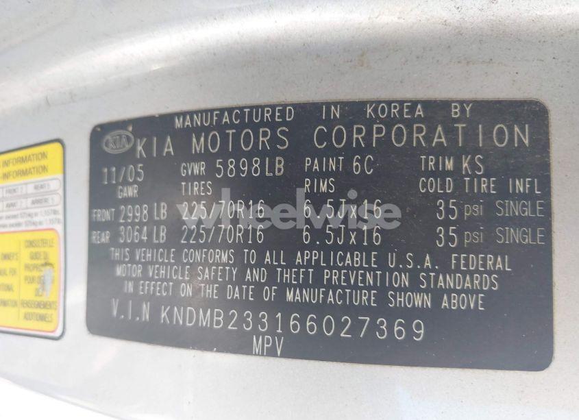 Photo 9 of 2006 Kia Sedona EX/LX (VIN KNDMB233166027369)