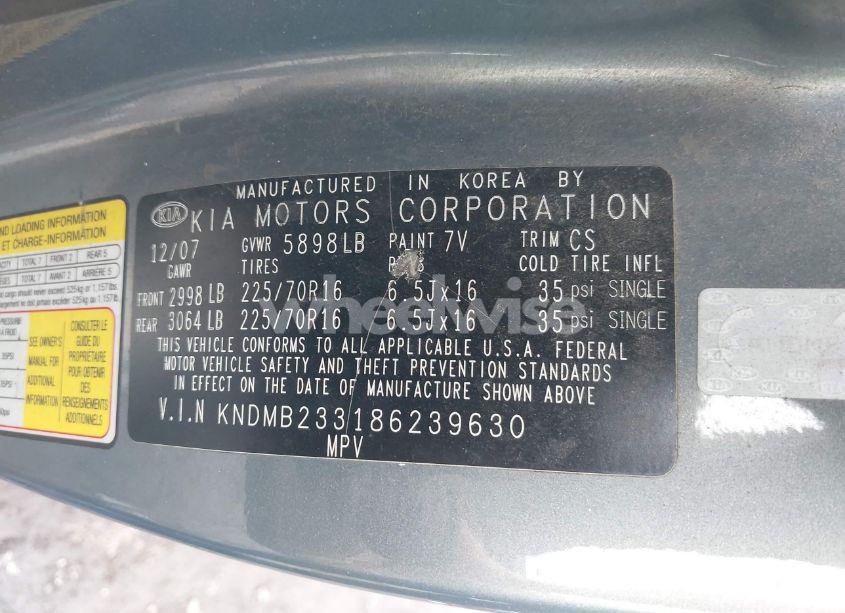 Photo 9 of 2008 Kia Sedona LX (VIN KNDMB233186239630)