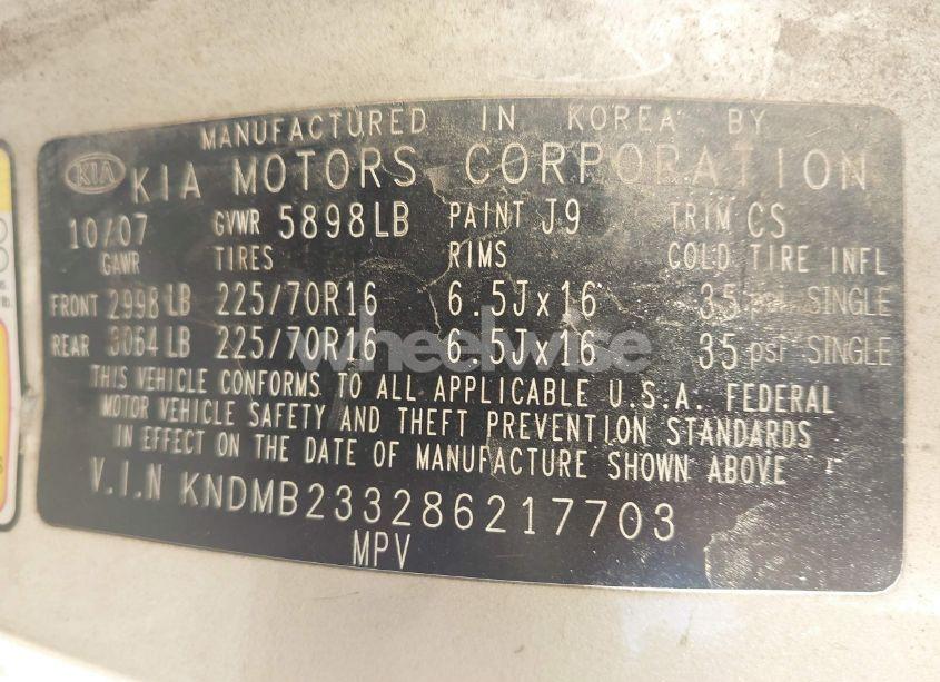 Photo 9 of 2008 Kia Sedona LX (VIN KNDMB233286217703)