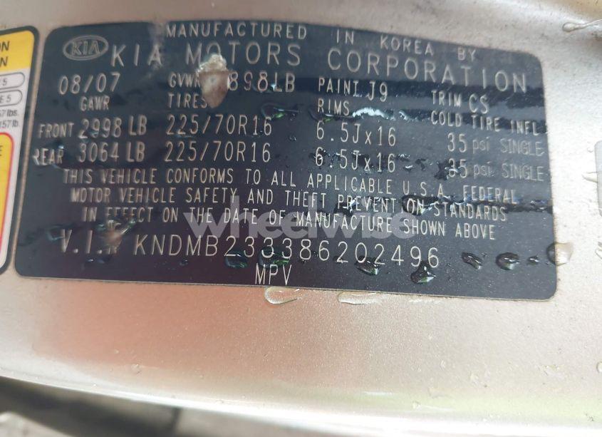 Photo 9 of 2008 Kia Sedona LX (VIN KNDMB233386202496)