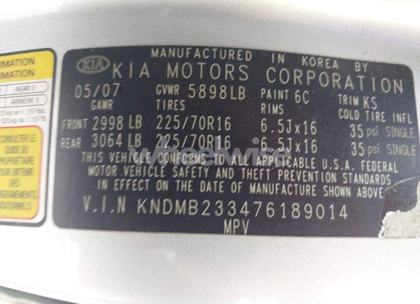 Photo 9 of 2007 Kia Sedona LX (VIN KNDMB233476189014)
