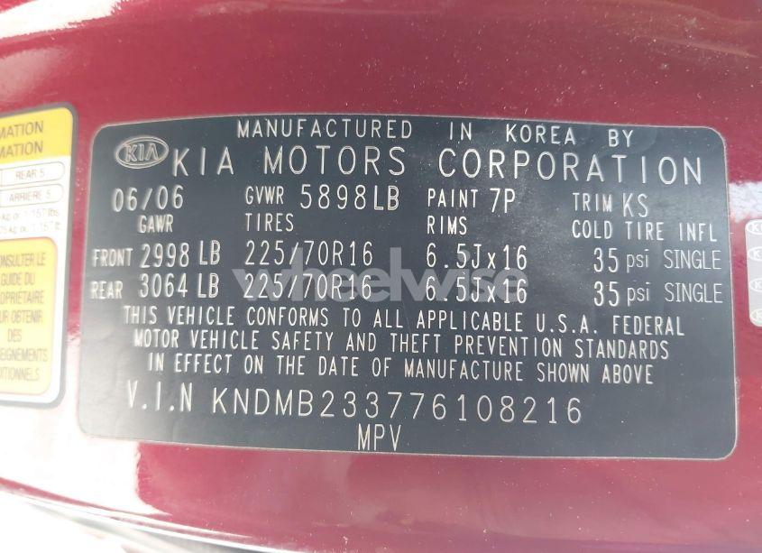 Photo 9 of 2007 Kia Sedona LX (VIN KNDMB233776108216)