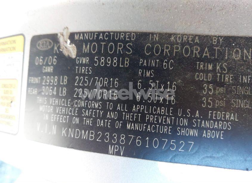 Photo 9 of 2007 Kia Sedona LX (VIN KNDMB233876107527)