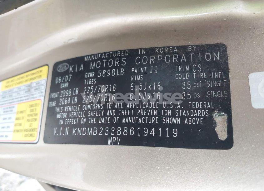 Photo 9 of 2008 Kia Sedona LX (VIN KNDMB233886194119)