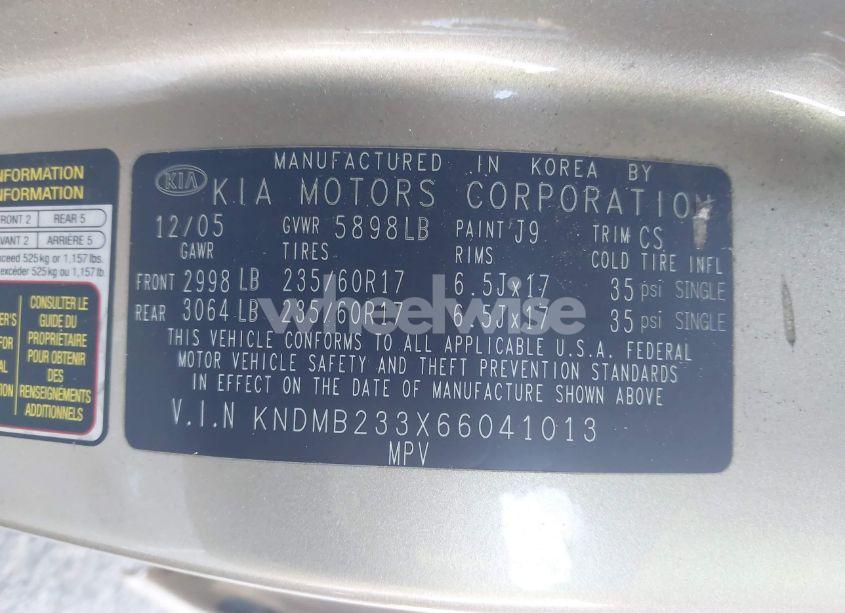 Photo 9 of 2006 Kia Sedona EX/LX (VIN KNDMB233X66041013)