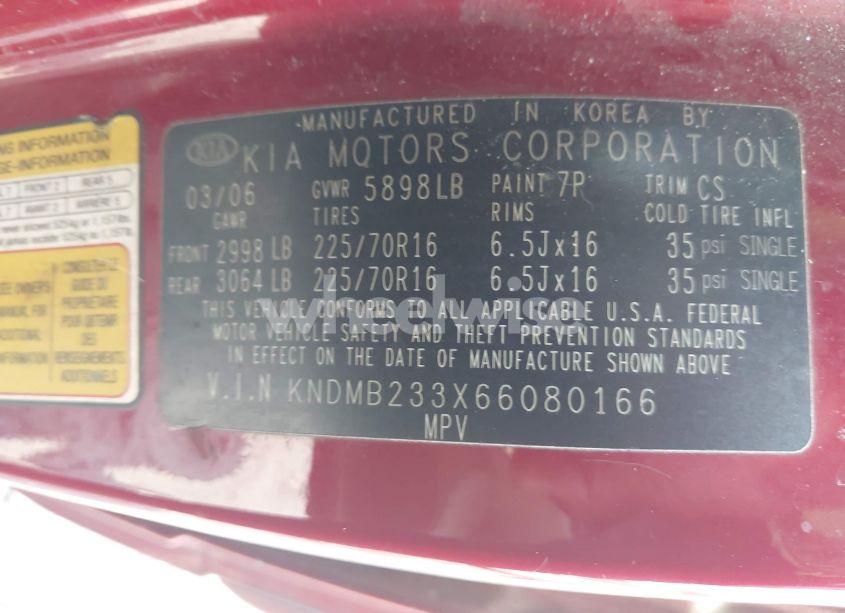 Photo 9 of 2006 Kia Sedona EX/LX (VIN KNDMB233X66080166)