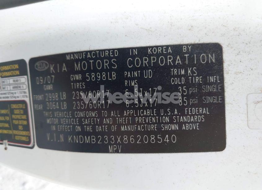 Photo 9 of 2008 Kia Sedona EX (VIN KNDMB233X86208540)