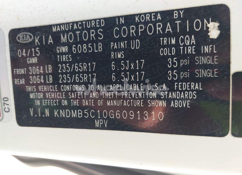 Photo 9 of 2016 Kia Sedona LX (VIN KNDMB5C10G6091310)