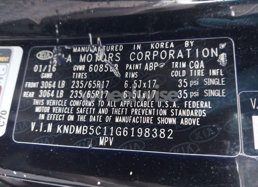 Photo 9 of 2016 Kia Sedona LX (VIN KNDMB5C11G6198382)