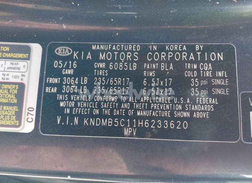 Photo 9 of 2017 Kia Sedona LX (VIN KNDMB5C11H6233620)