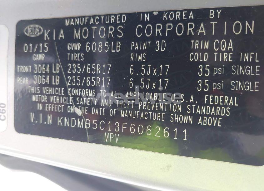 Photo 9 of 2015 Kia Sedona LX (VIN KNDMB5C13F6062611)