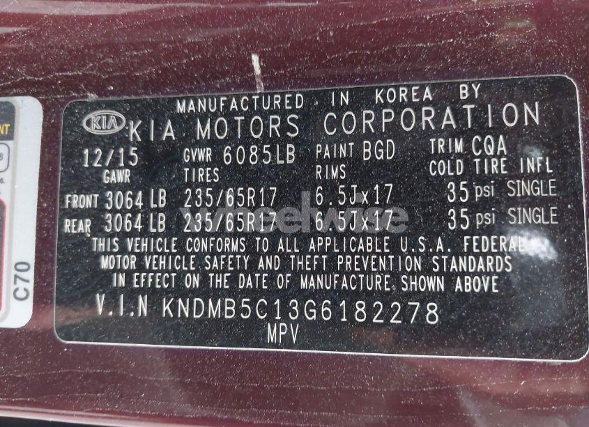 Photo 9 of 2016 Kia Sedona LX (VIN KNDMB5C13G6182278)