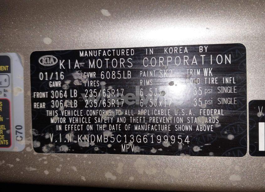 Photo 9 of 2016 Kia Sedona LX (VIN KNDMB5C13G6199954)