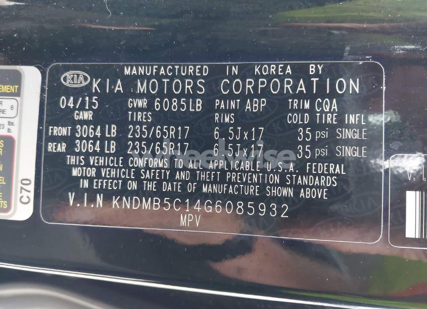 Photo 9 of 2016 Kia Sedona LX (VIN KNDMB5C14G6085932)