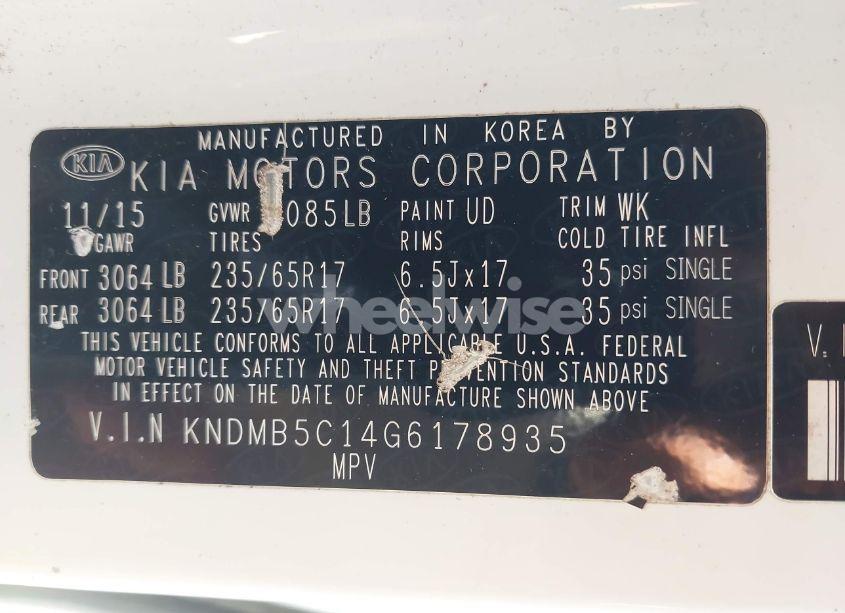 Photo 9 of 2016 Kia Sedona LX (VIN KNDMB5C14G6178935)