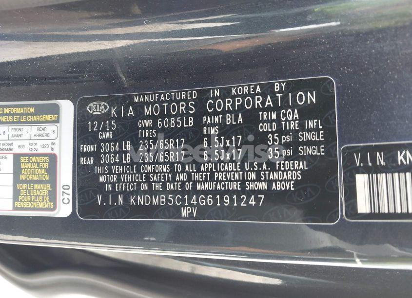 Photo 9 of 2016 Kia Sedona LX (VIN KNDMB5C14G6191247)