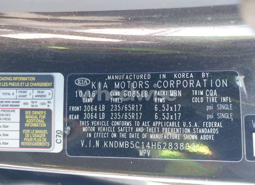 Photo 9 of 2017 Kia Sedona LX (VIN KNDMB5C14H6283833)