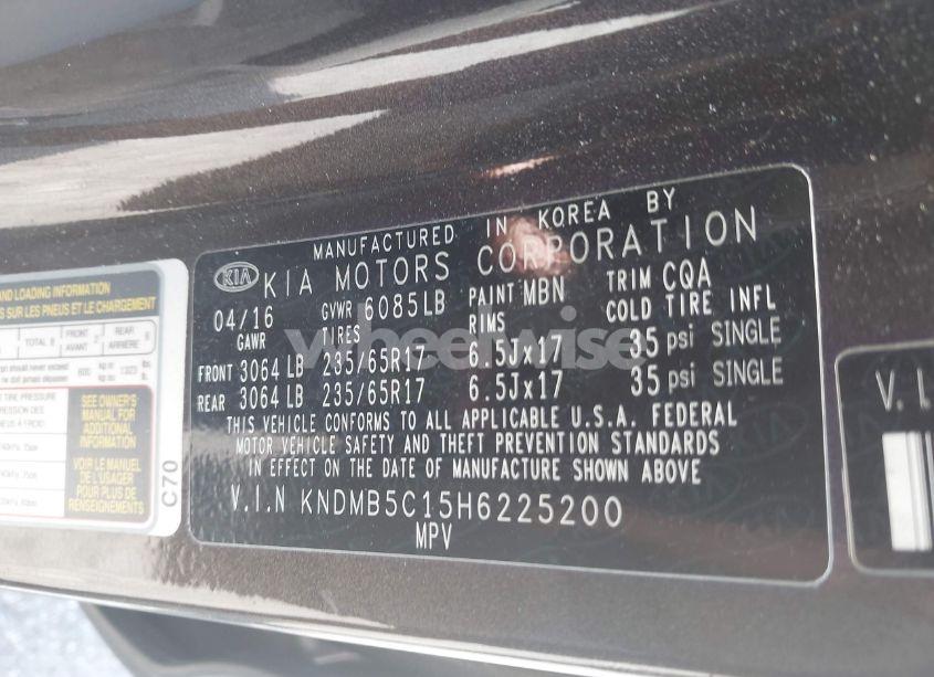 Photo 9 of 2017 Kia Sedona LX (VIN KNDMB5C15H6225200)