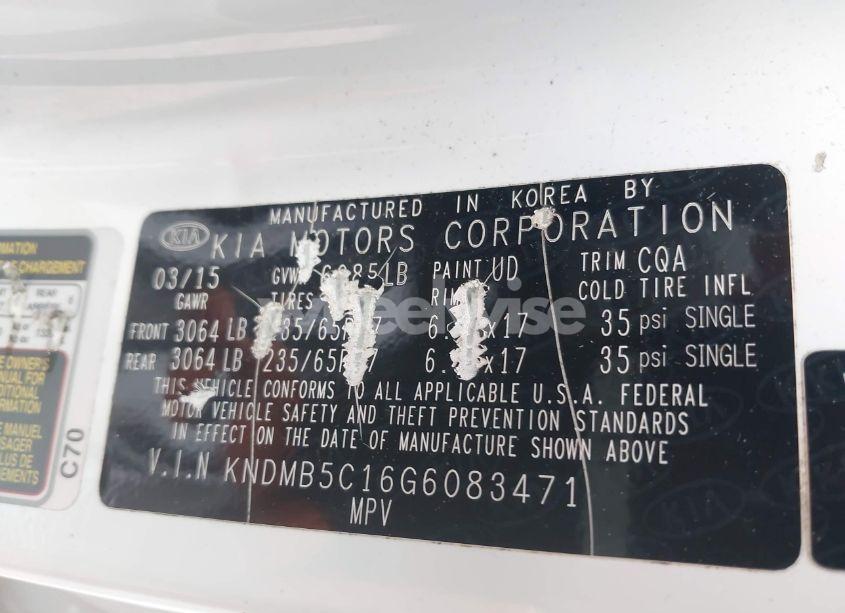 Photo 9 of 2016 Kia Sedona LX (VIN KNDMB5C16G6083471)