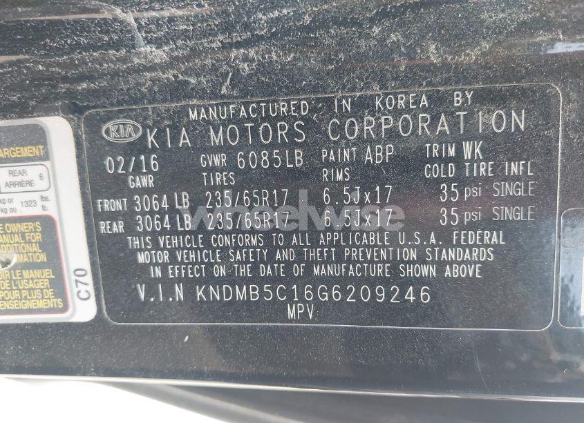 Photo 9 of 2016 Kia Sedona LX (VIN KNDMB5C16G6209246)