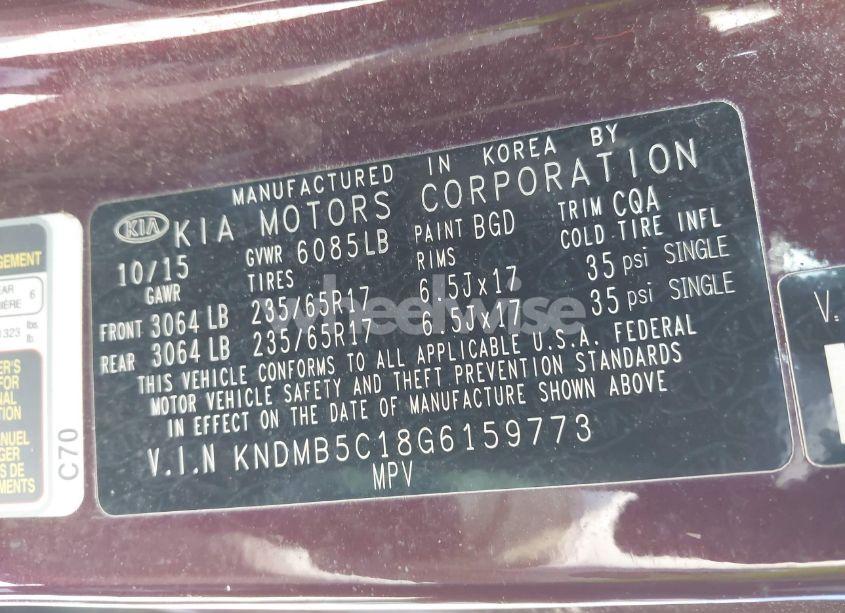 Photo 9 of 2016 Kia Sedona LX (VIN KNDMB5C18G6159773)