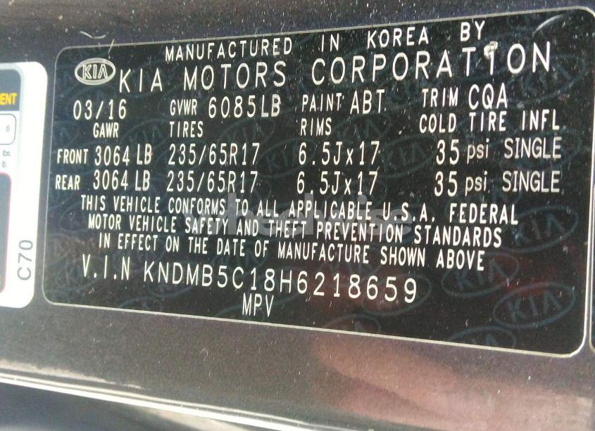 Photo 9 of 2017 Kia Sedona LX (VIN KNDMB5C18H6218659)