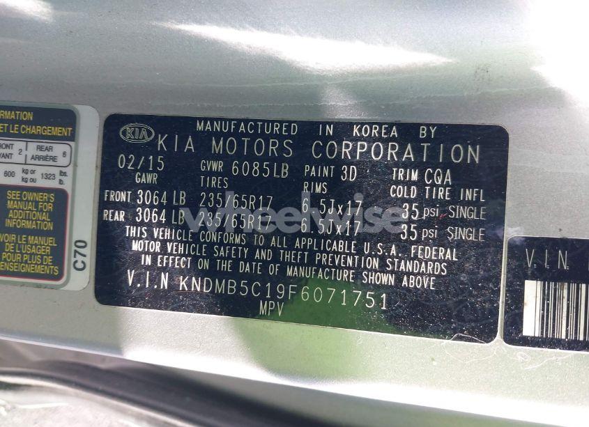 Photo 9 of 2015 Kia Sedona LX (VIN KNDMB5C19F6071751)