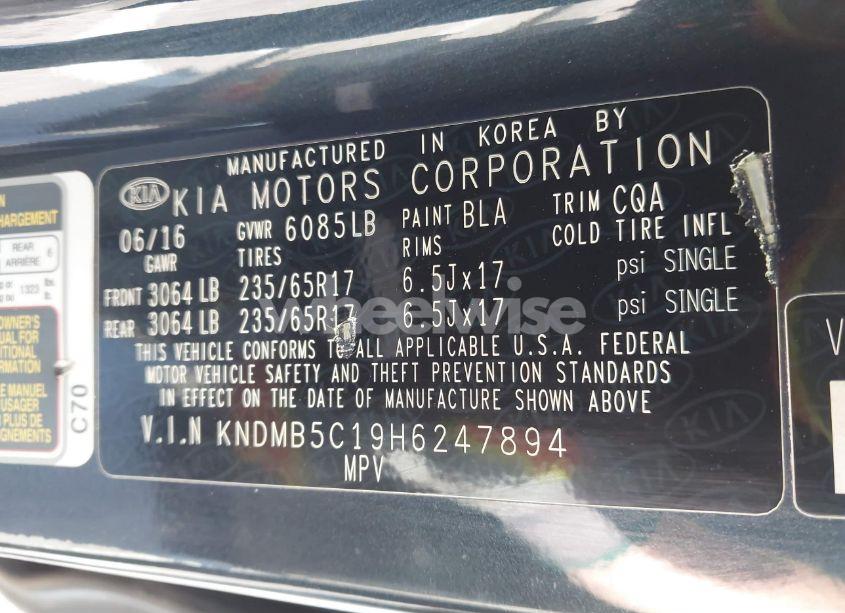 Photo 9 of 2017 Kia Sedona LX (VIN KNDMB5C19H6247894)