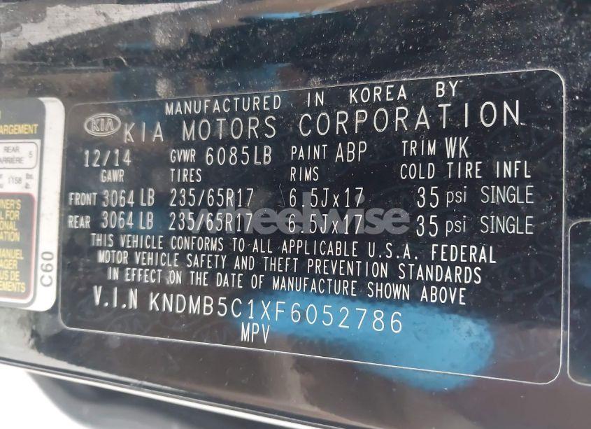 Photo 9 of 2015 Kia Sedona LX (VIN KNDMB5C1XF6052786)