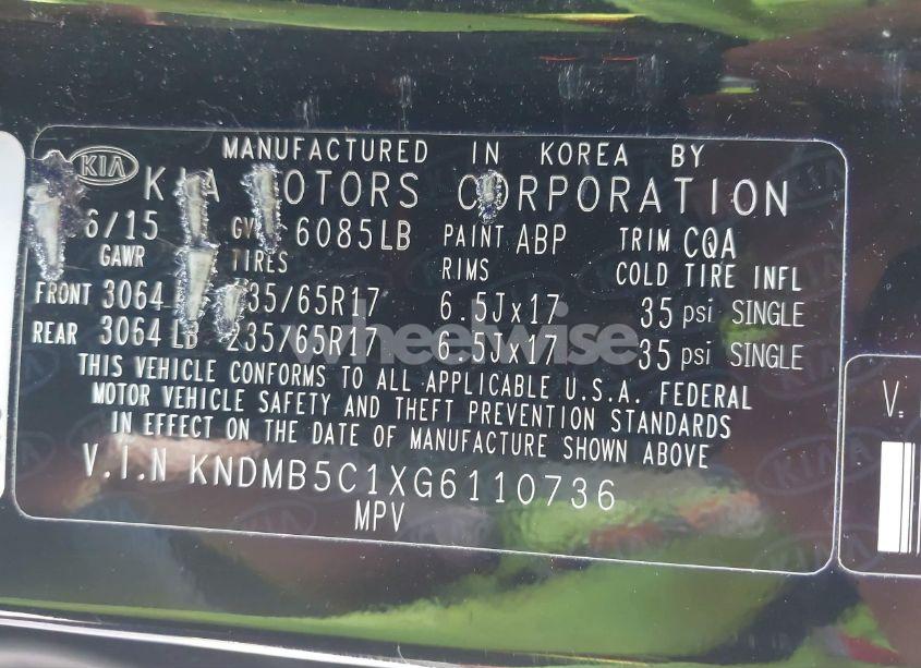 Photo 9 of 2016 Kia Sedona LX (VIN KNDMB5C1XG6110736)