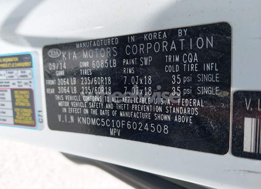 Photo 9 of 2015 Kia Sedona EX (VIN KNDMC5C10F6024508)