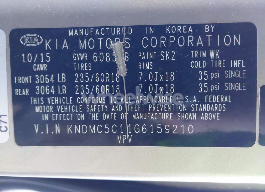 Photo 9 of 2016 Kia Sedona EX (VIN KNDMC5C11G6159210)