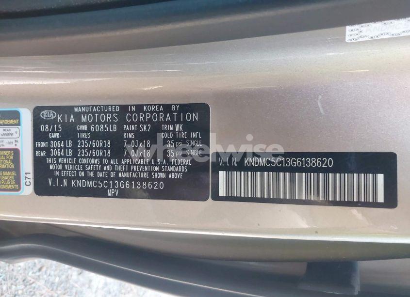 Photo 9 of 2016 Kia Sedona EX (VIN KNDMC5C13G6138620)