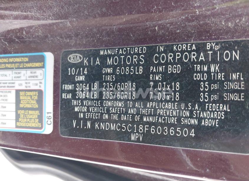 Photo 9 of 2015 Kia Sedona SX (VIN KNDMC5C18F6036504)