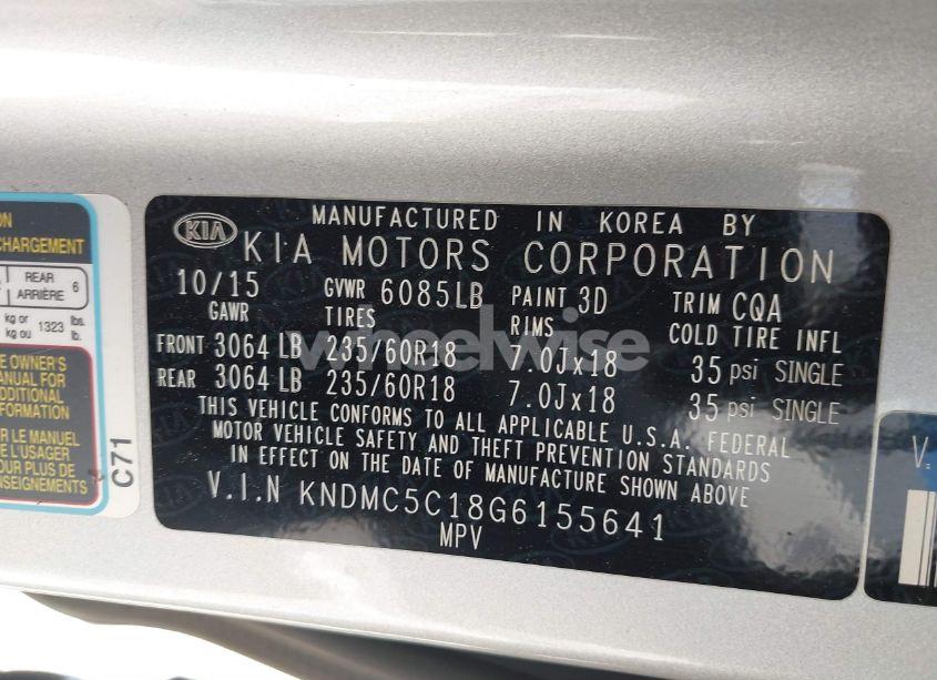 Photo 9 of 2016 Kia Sedona SX (VIN KNDMC5C18G6155641)