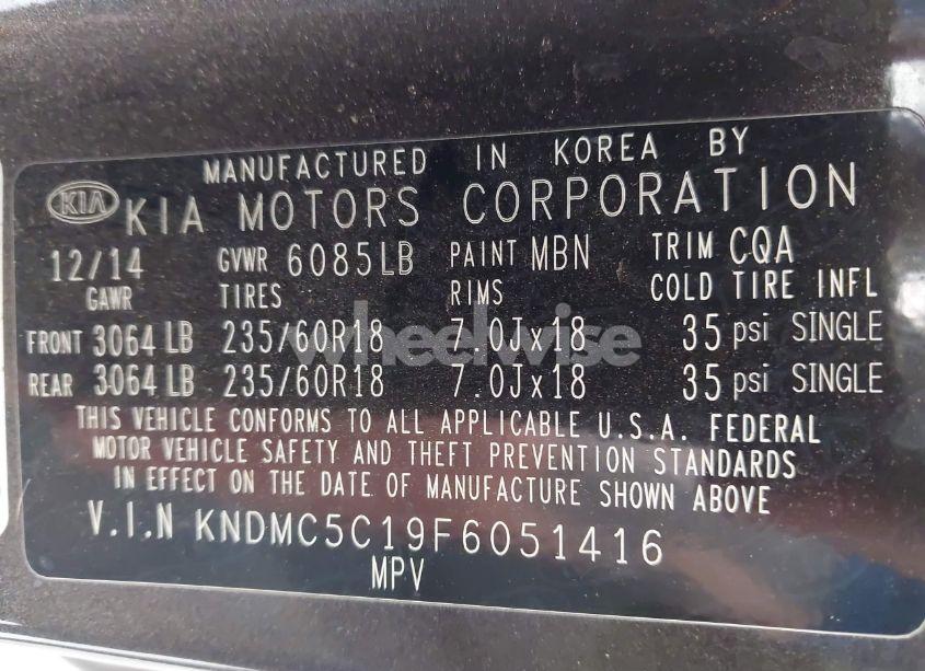 Photo 9 of 2015 Kia Sedona EX (VIN KNDMC5C19F6051416)