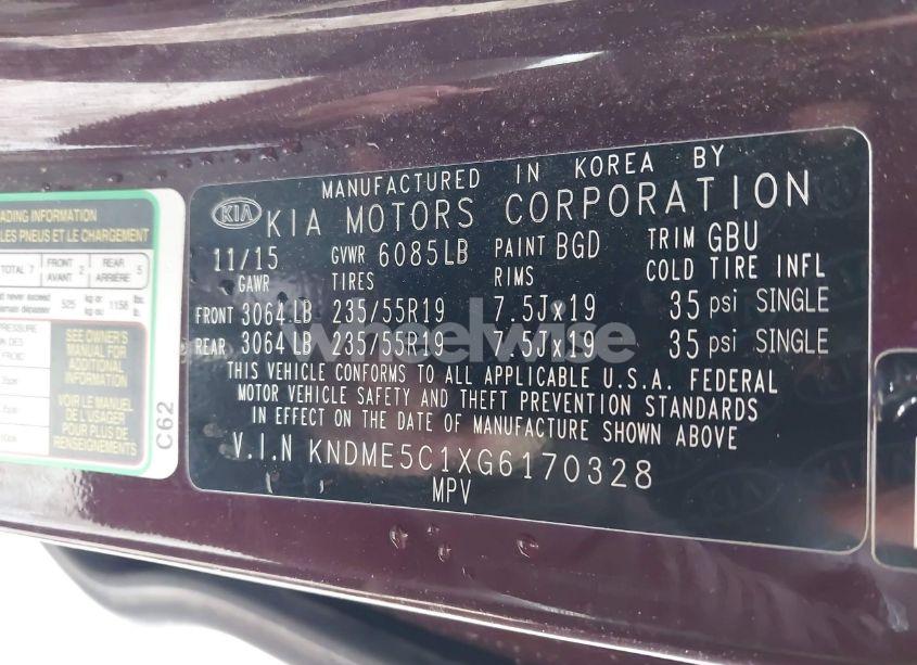 Photo 9 of 2016 Kia Sedona SX LUXURY (VIN KNDME5C1XG6170328)