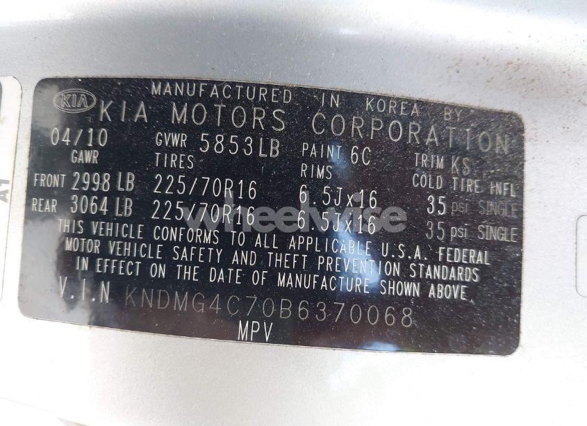 Photo 9 of 2011 Kia Sedona LX (VIN KNDMG4C70B6370068)