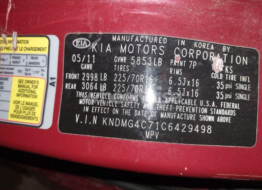 Photo 9 of 2012 Kia Sedona LX (VIN KNDMG4C71C6429498)