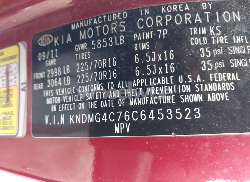 Photo 9 of 2012 Kia Sedona LX (VIN KNDMG4C76C6453523)