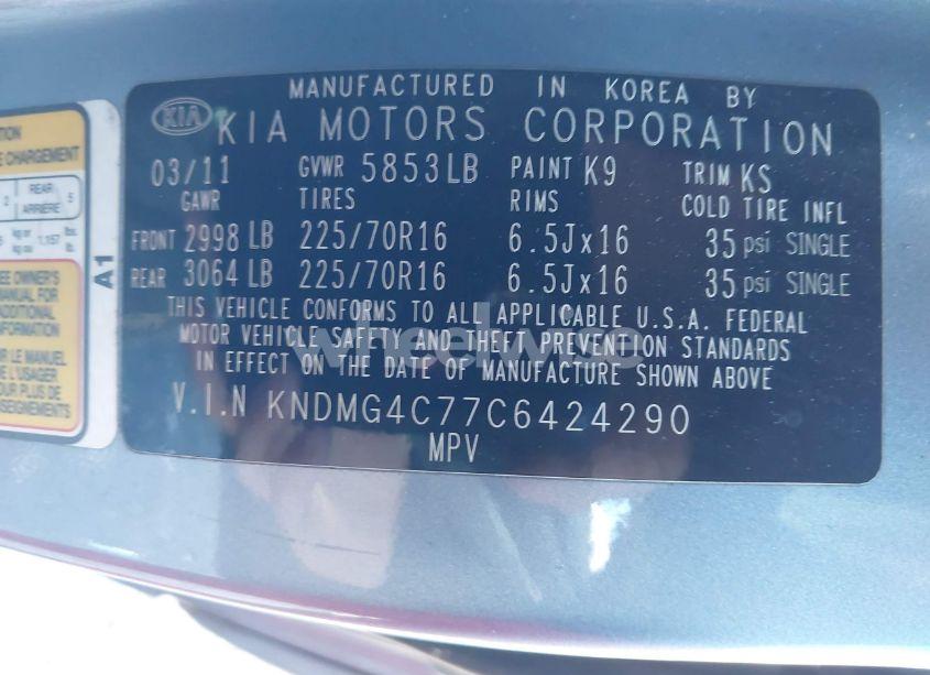 Photo 9 of 2012 Kia Sedona LX (VIN KNDMG4C77C6424290)