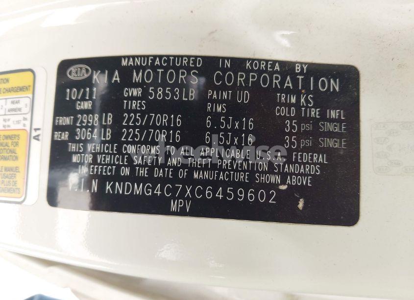 Photo 9 of 2012 Kia Sedona LX (VIN KNDMG4C7XC6459602)