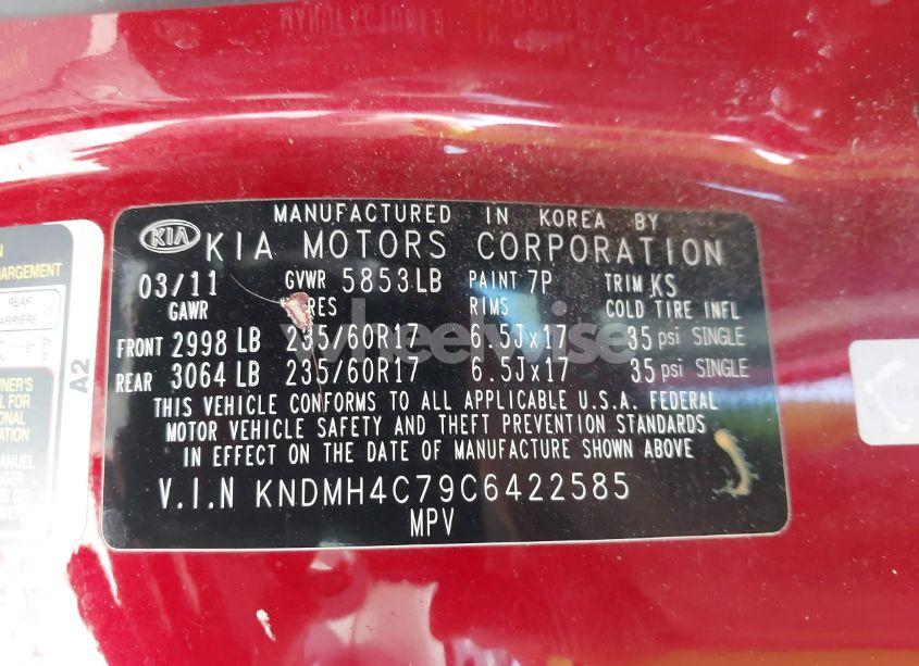 Photo 9 of 2012 Kia Sedona EX (VIN KNDMH4C79C6422585)