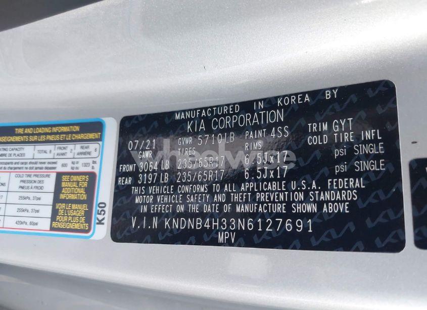Photo 9 of 2022 Kia Carnival MPV LX SEAT PACKAGE (VIN KNDNB4H33N6127691)