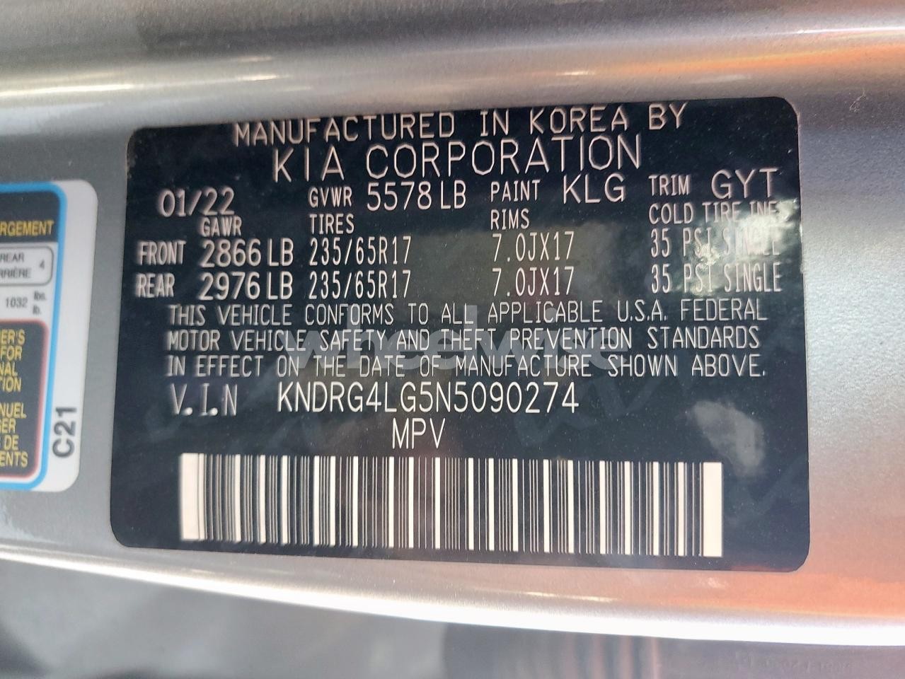 Photo 13 of 2022 KIA SORENTO S (VIN KNDRG4LG5N5090274)