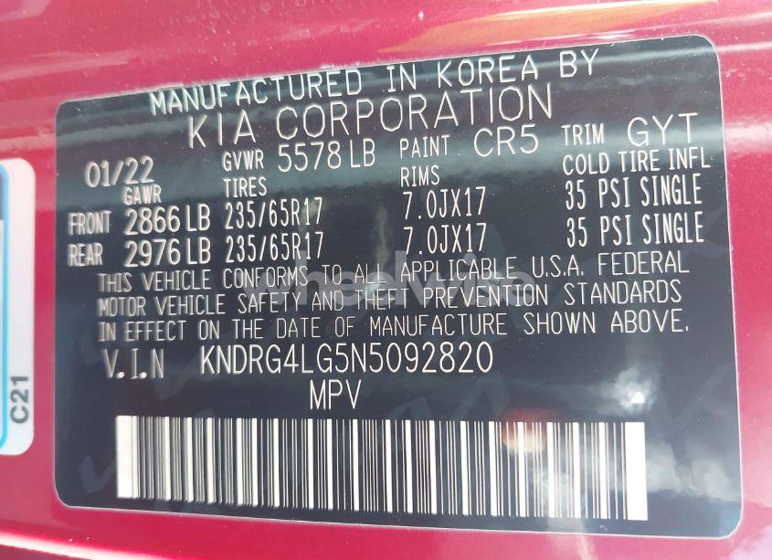 Photo 9 of 2022 Kia Sorento HYBRID S (VIN KNDRG4LG5N5092820)